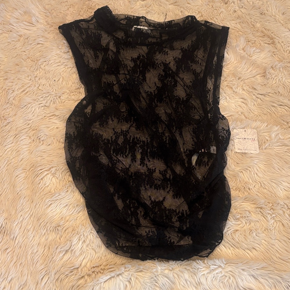 Free People Intimately Floral Lace Ruched Muscle Crop Tank